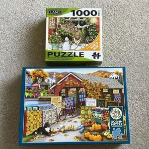 2 pack Puzzles - Lang Santa’s Sleigh 1000 & Cobble Hill Harvest Festival 500